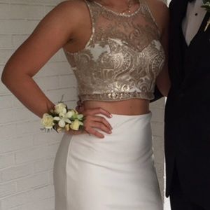Two-Piece Gold Sequin Prom Dress